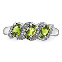 Sterling Silver Rhodium 3 Stone Peridot & Diamond Ring view 5