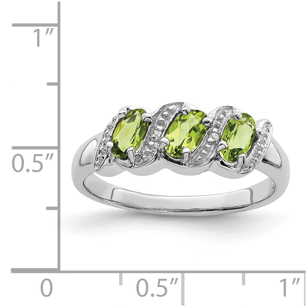 Sterling Silver Rhodium 3 Stone Peridot & Diamond Ring (QDX830-7)
