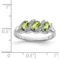 Sterling Silver Rhodium 3 Stone Peridot & Diamond Ring view 3