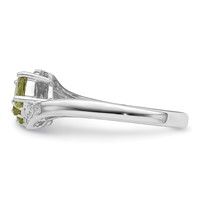 Sterling Silver Rhodium Peridot & Diamond Ring view 3