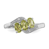 Sterling Silver Rhodium Peridot & Diamond Ring view 5