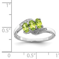 Sterling Silver Rhodium Peridot & Diamond Ring view 4