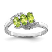 Sterling Silver Rhodium Peridot & Diamond Ring view 1