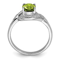 Sterling Silver Rhodium Peridot & Diamond Ring view 2