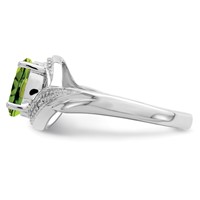 Sterling Silver Rhodium Peridot & Diamond Ring view 4