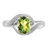 Sterling Silver Rhodium Peridot & Diamond Ring view 5