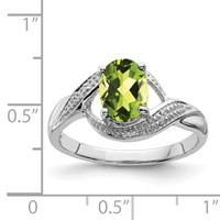 Sterling Silver Rhodium Peridot & Diamond Ring view 3