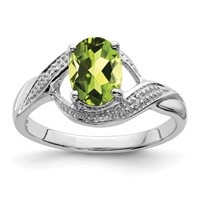 Sterling Silver Rhodium Peridot & Diamond Ring view 1