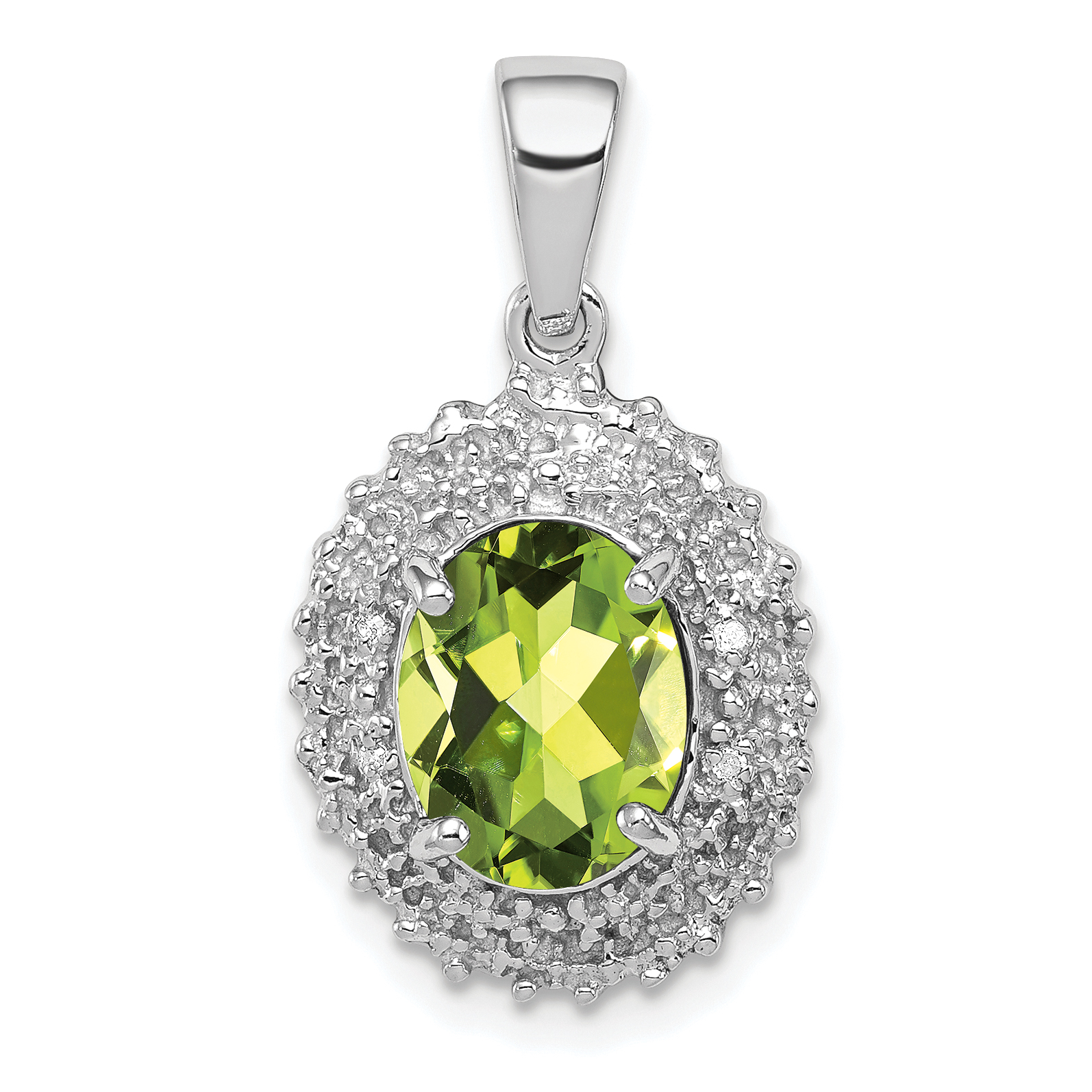 Sterling Silver Rhodium Plated Peridot and Diamond Pendant (QDX838)