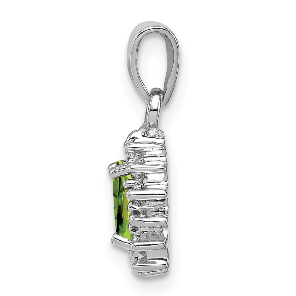 Sterling Silver Rhodium Plated Peridot and Diamond Pendant (QDX839)