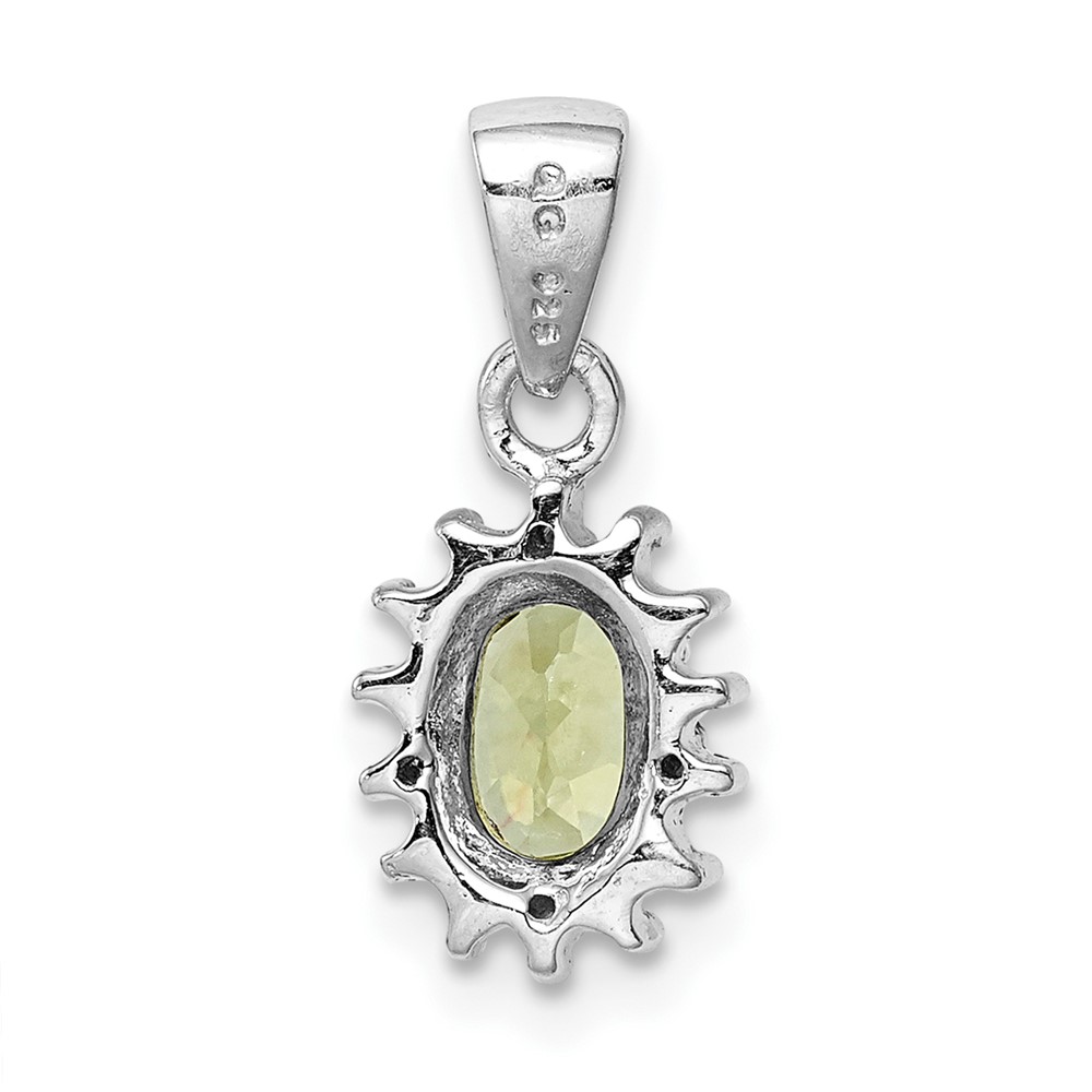 Sterling Silver Rhodium Plated Peridot and Diamond Pendant (QDX839)