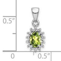 Sterling Silver Rhodium Plated Peridot and Diamond Pendant view 3