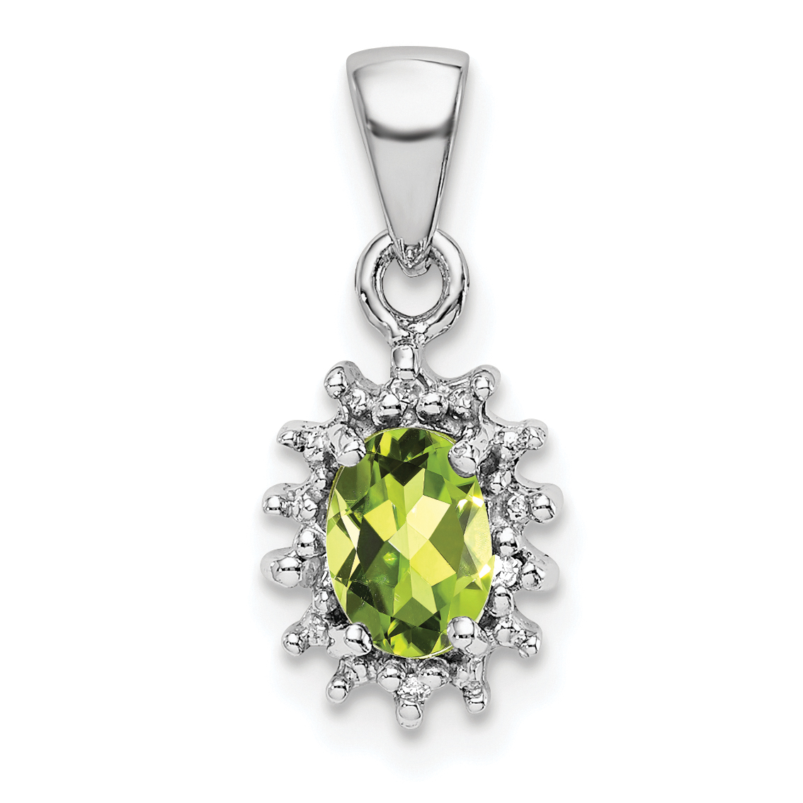 Sterling Silver Rhodium Plated Peridot and Diamond Pendant (QDX839)