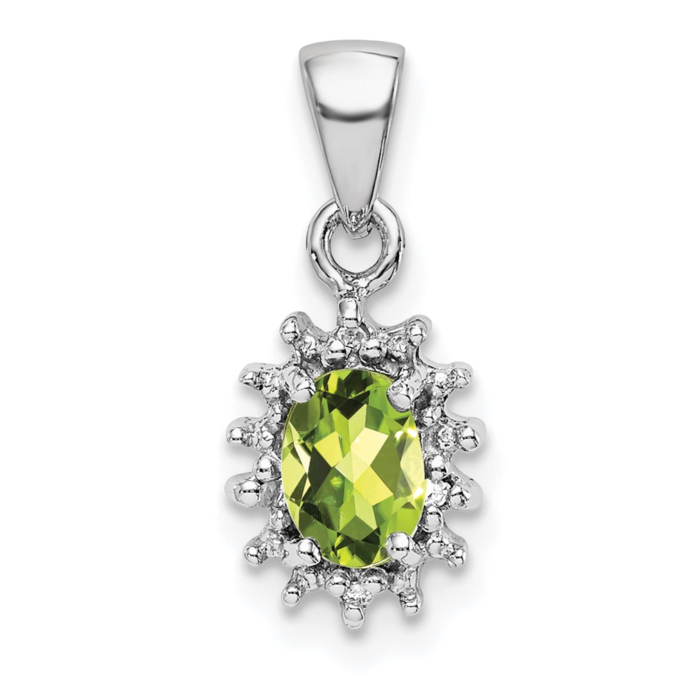 Sterling Silver Rhodium Plated Peridot and Diamond Pendant (QDX839)