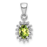 Sterling Silver Rhodium Plated Peridot and Diamond Pendant view 1