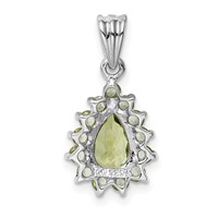 Sterling Silver Rhodium Plated Peridot Pear-shaped Pendant view 4
