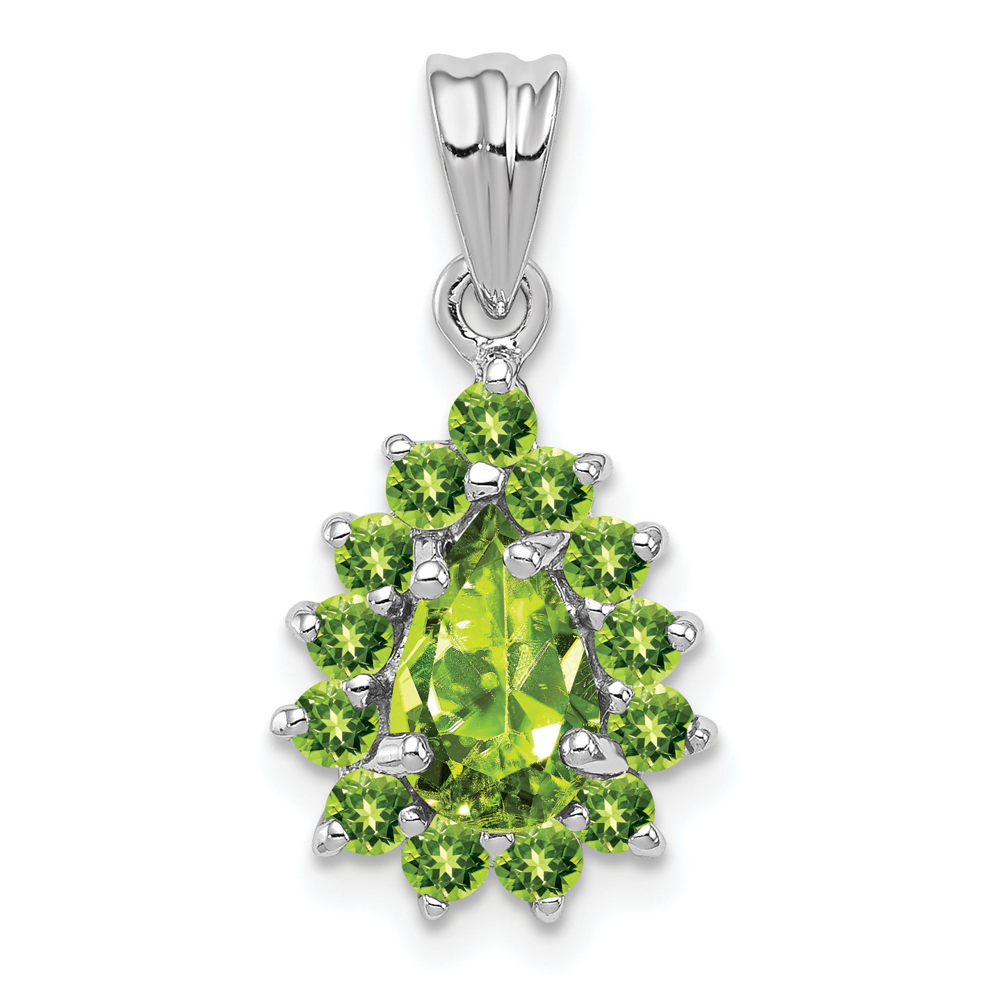 Sterling Silver Rhodium Plated Peridot Pear-shaped Pendant (QDX840)
