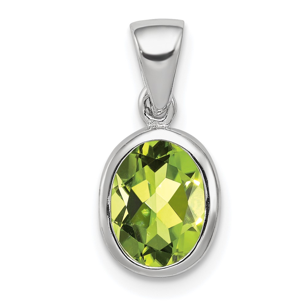 Sterling Silver Rhodium Plated Peridot Pendant (QDX841)