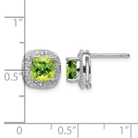 Sterling Silver Rhodium Plated Peridot and Diamond Post Earrings view 4