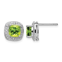 Sterling Silver Rhodium Plated Peridot and Diamond Post Earrings view 1