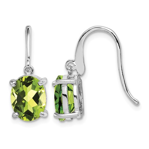 Sterling Silver Rhodium Plated Peridot Wire Earrings