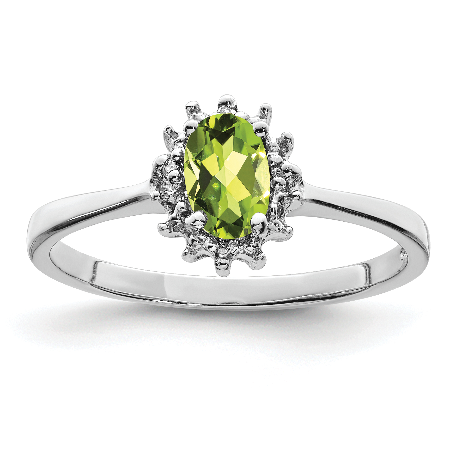 Sterling Silver Rhodium Peridot Diamond Ring (QDX847-6)