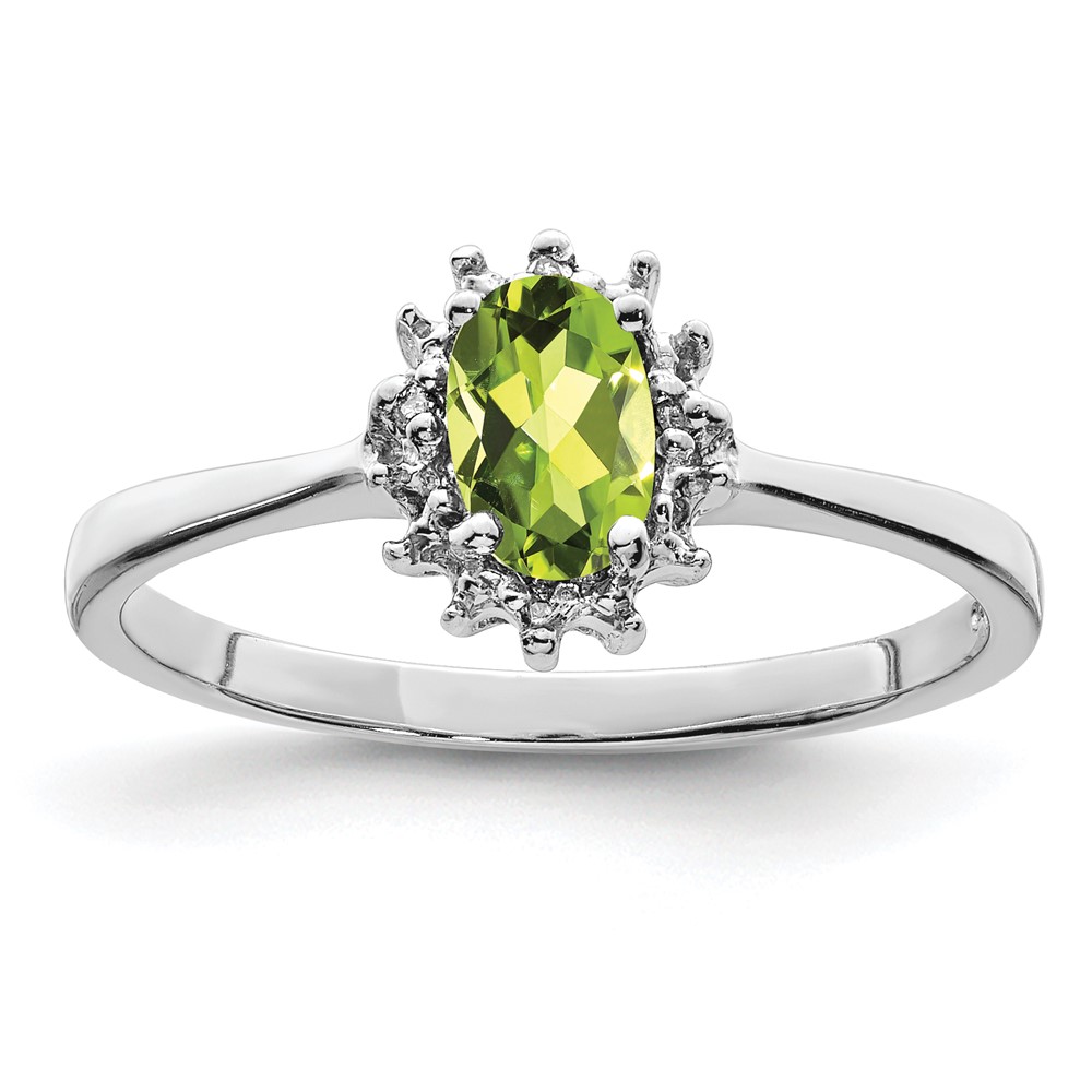 Sterling Silver Rhodium Peridot Diamond Ring (QDX847-6)