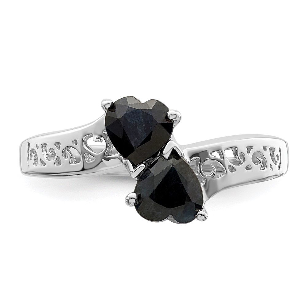Sterling Silver Rhodium-plated Dark Sapphire Heart Ring (QDX848-8)