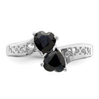 Sterling Silver Rhodium-plated Dark Sapphire Heart Ring view 5