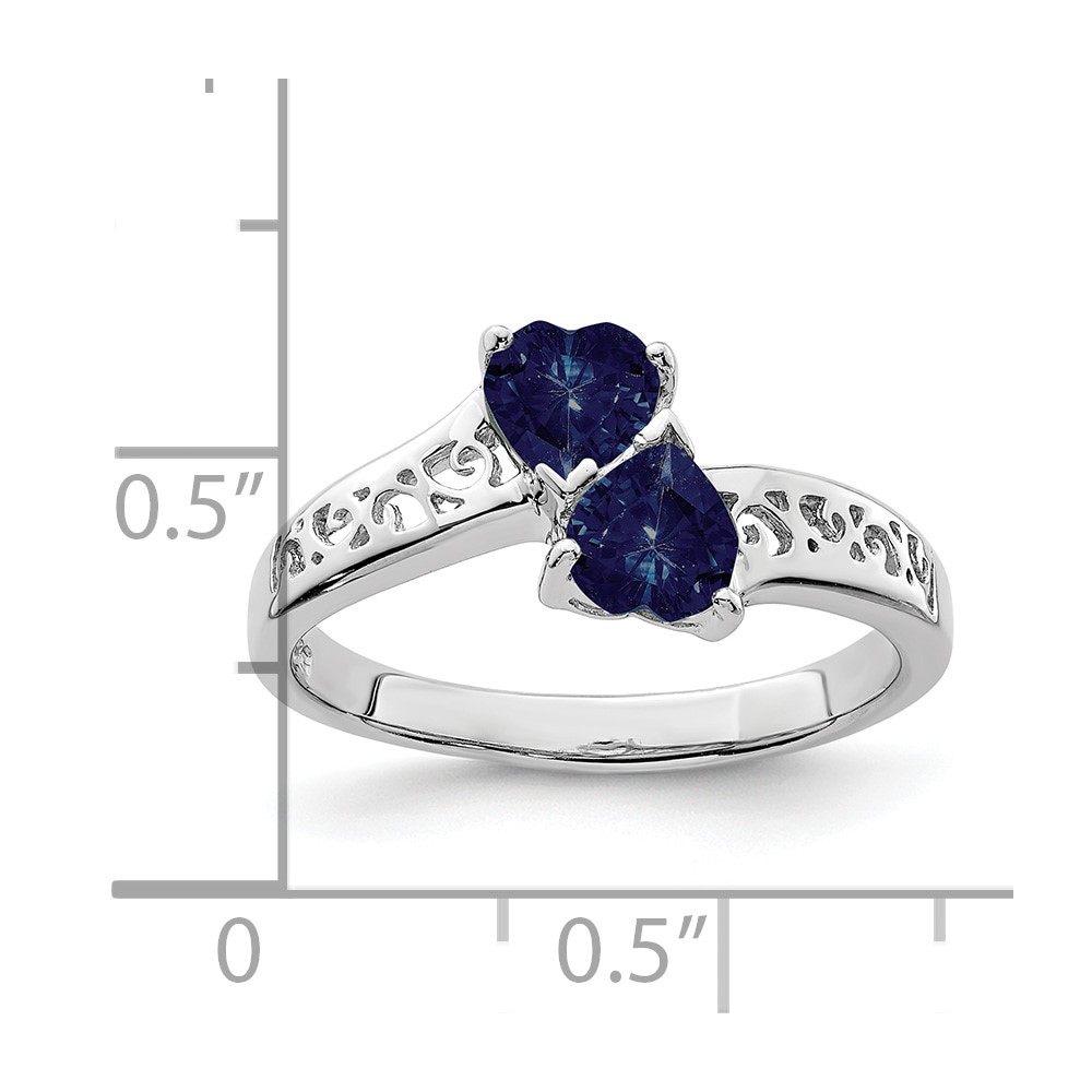 Sterling Silver Rhodium-plated Dark Sapphire Heart Ring (QDX848-8)