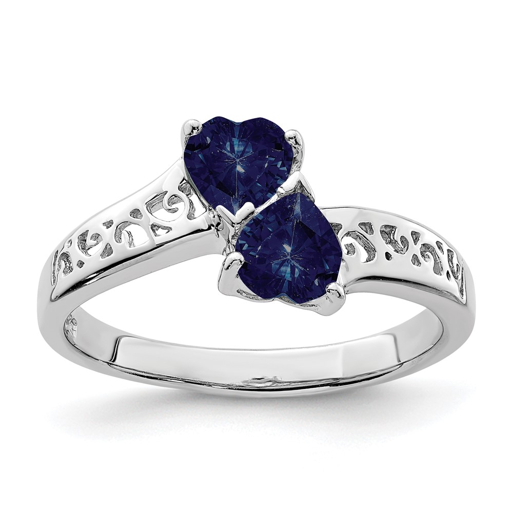 Sterling Silver Rhodium-plated Dark Sapphire Heart Ring (QDX848-8)