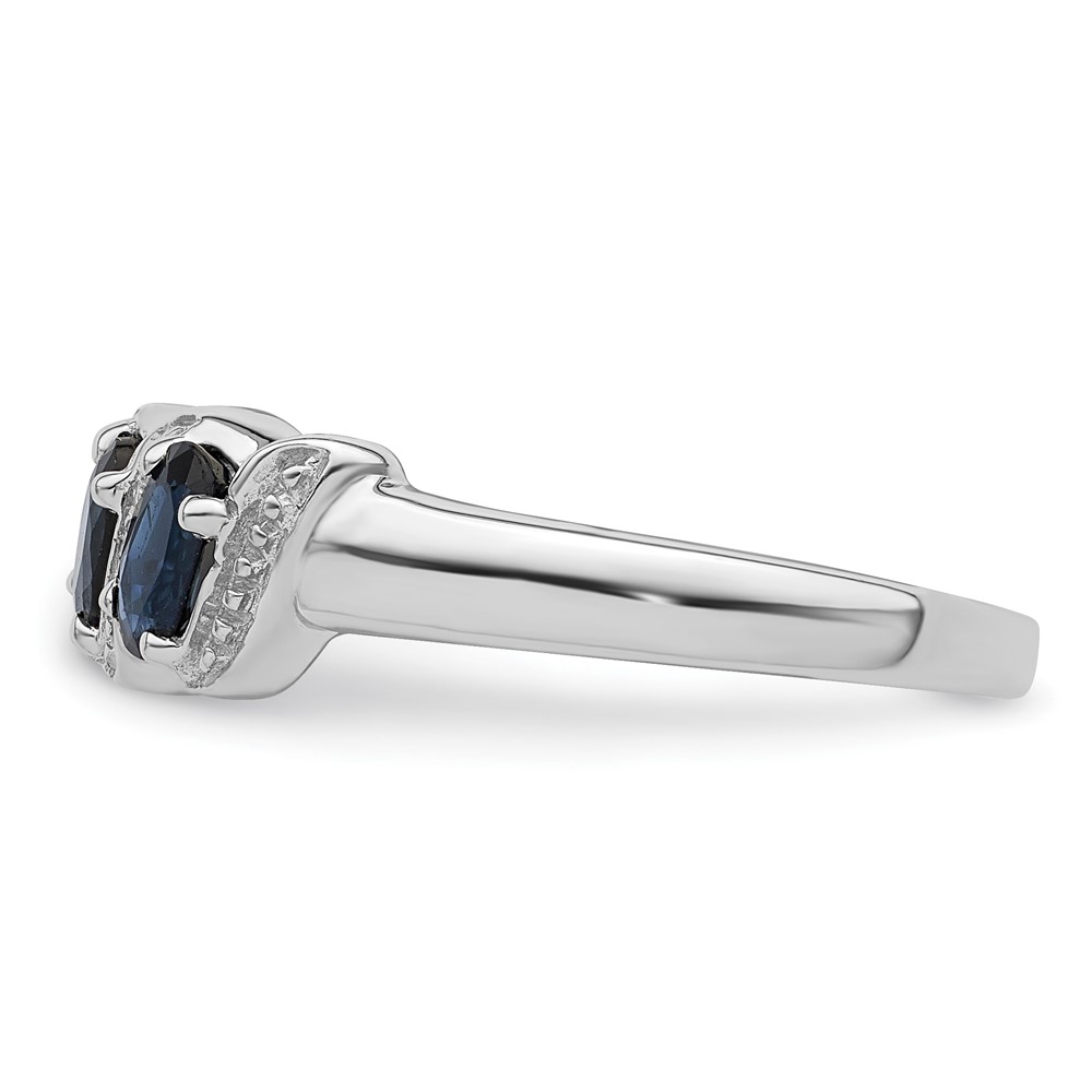 Sterling Silver Rhodium-plated Sapphire & Diamond Ring (QDX849-8)