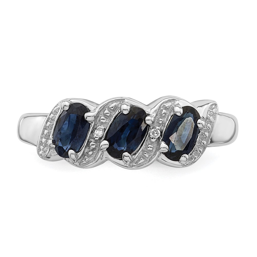 Sterling Silver Rhodium-plated Sapphire & Diamond Ring (QDX849-8)