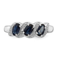 Sterling Silver Rhodium-plated Sapphire & Diamond Ring view 5