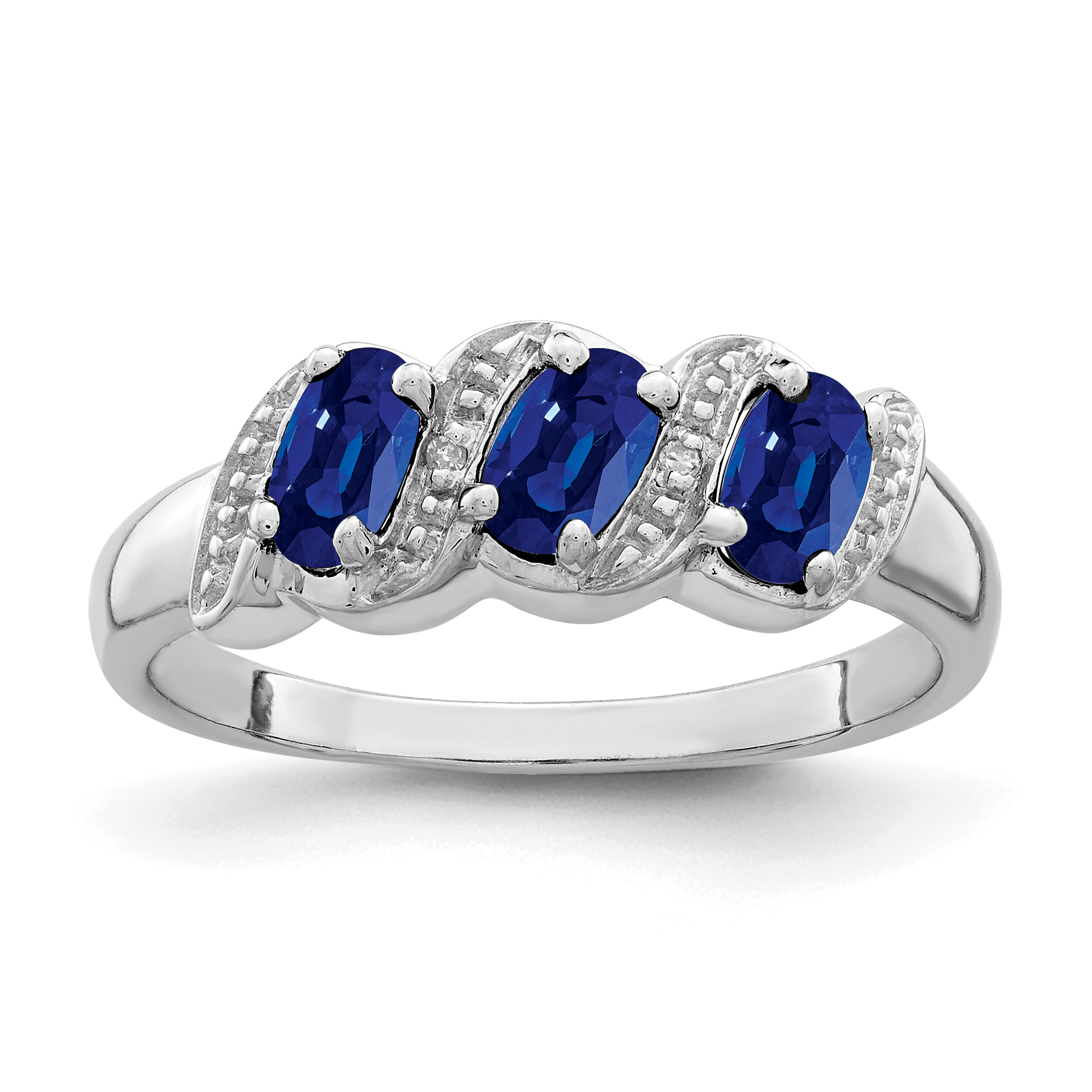 Sterling Silver Rhodium-plated Sapphire & Diamond Ring (QDX849-7)