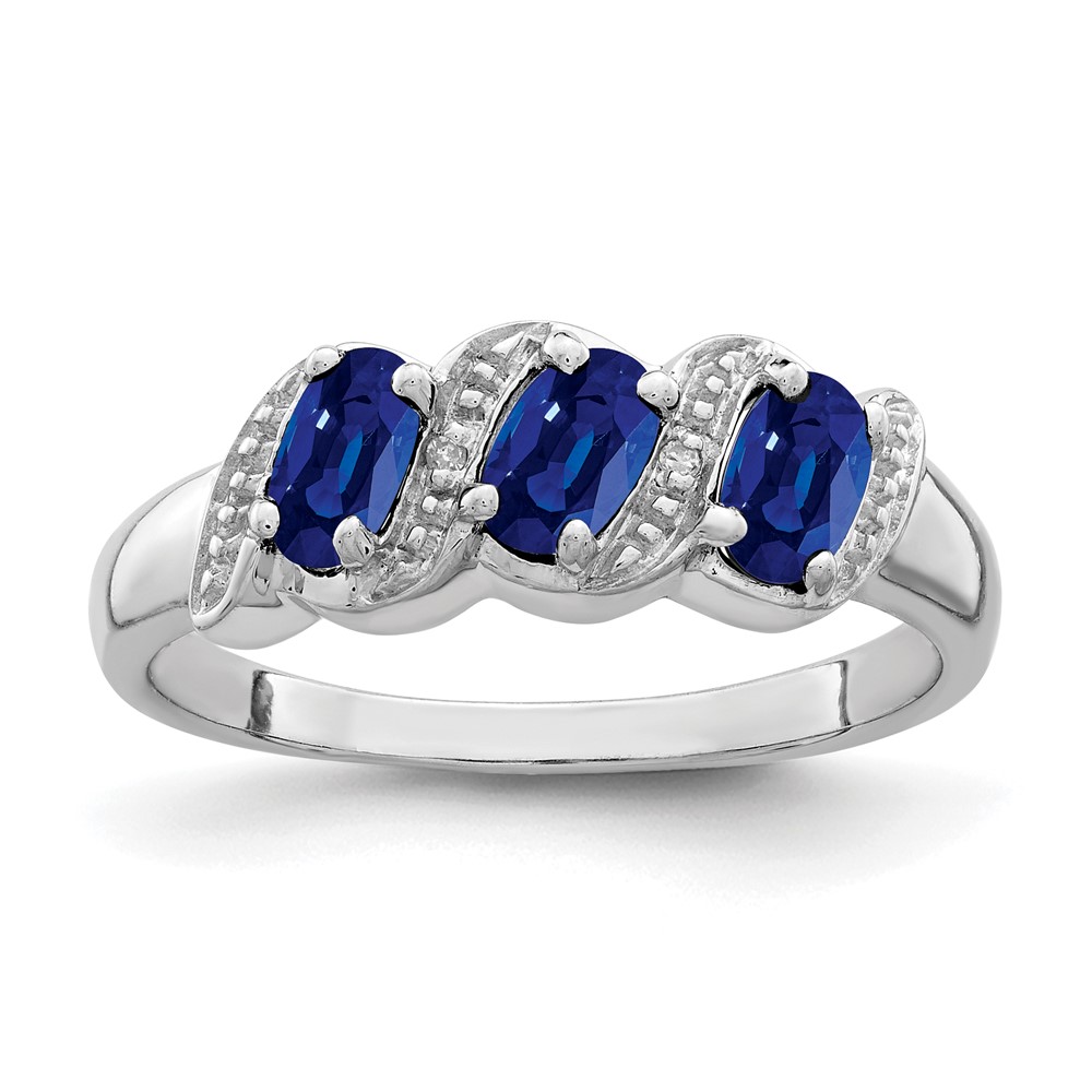 Sterling Silver Rhodium-plated Sapphire & Diamond Ring (QDX849-7)