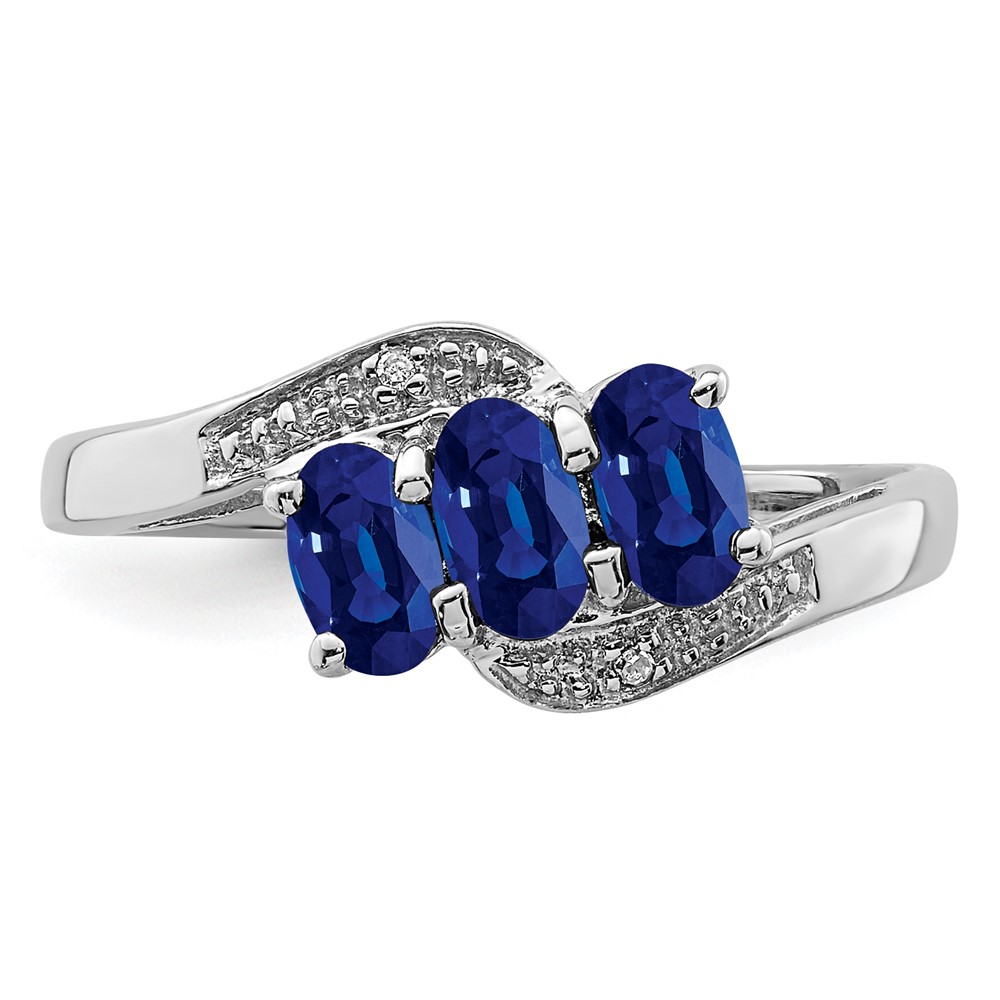 Sterling Silver Rhodium-plated Sapphire & Diamond Ring (QDX850-8)