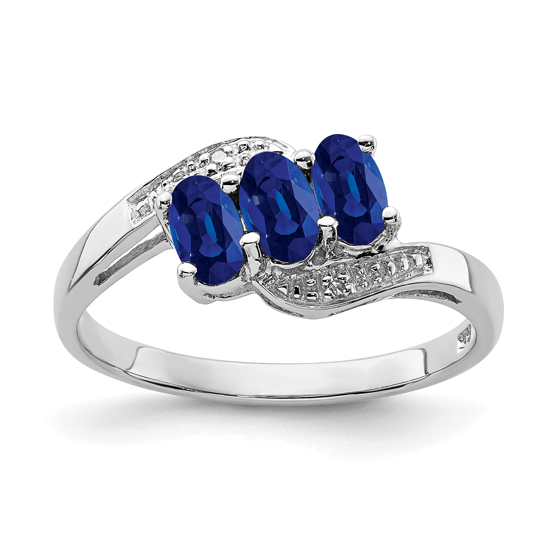 Sterling Silver Rhodium-plated Sapphire & Diamond Ring (QDX850-8)