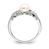 Sterling Silver Rhodium 6mm FW Cultured Button Pearl Ring view 2