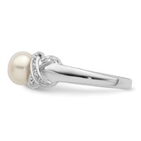 Sterling Silver Rhodium 6mm FW Cultured Button Pearl Ring view 3