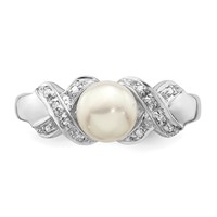 Sterling Silver Rhodium 6mm FW Cultured Button Pearl Ring view 5