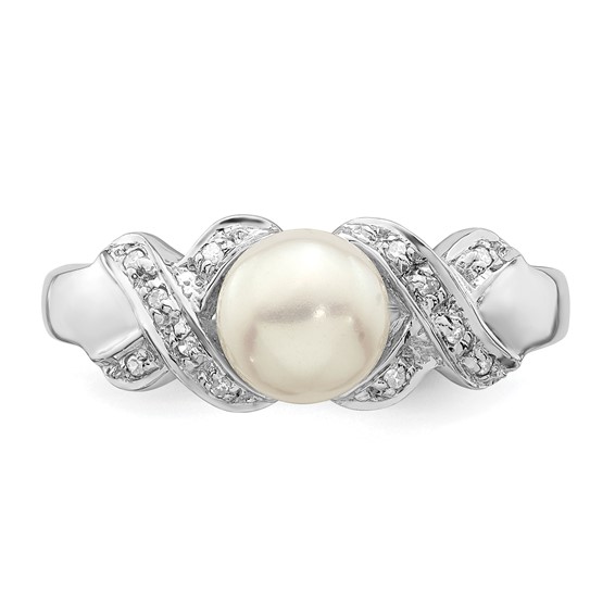 Sterling Silver Rhodium 6mm FW Cultured Button Pearl Ring