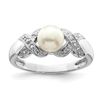 Sterling Silver Rhodium 6mm FW Cultured Button Pearl Ring view 1