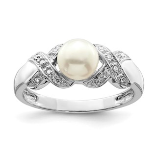 Sterling Silver Rhodium 6mm FW Cultured Button Pearl Ring