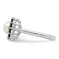 Sterling Silver Rhod 6mm FW Cultured Button Pearl & Sapphire Ring view 3