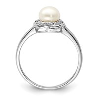 Sterling Silver Rhodium 6mm FW Cultured Button Pearl & Diamond Ring view 2