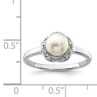 Sterling Silver Rhodium 6mm FW Cultured Button Pearl & Diamond Ring view 4