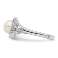 Sterling Silver Rhodium 6mm FW Cultured Button Pearl & Diamond Ring view 3