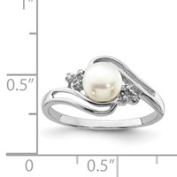 Sterling Silver Rhodium 6mm FW Cultured Button Pearl & Diamond Ring view 4