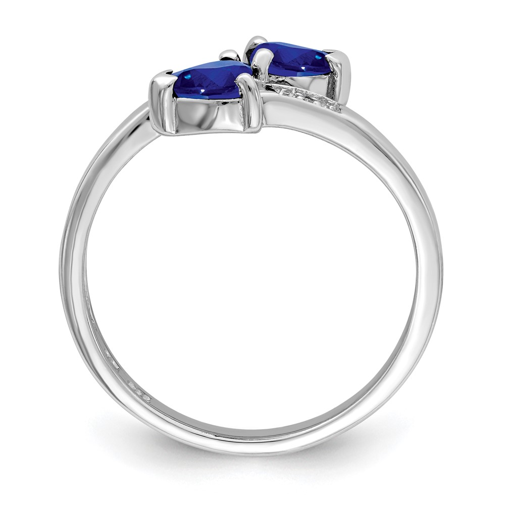 Sterling Silver Rhodium-plated Dark Sapphire & Diamond Heart Ring (QDX856-6)